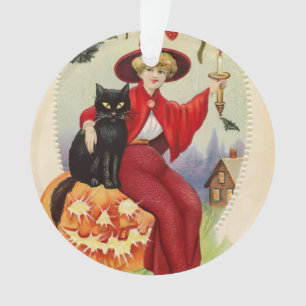 Sorcière d'Halloween vintage et chat noir