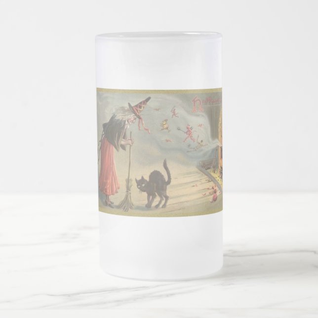 Sorcière d'Halloween vintage, Mug de chat, Steins (Centre)