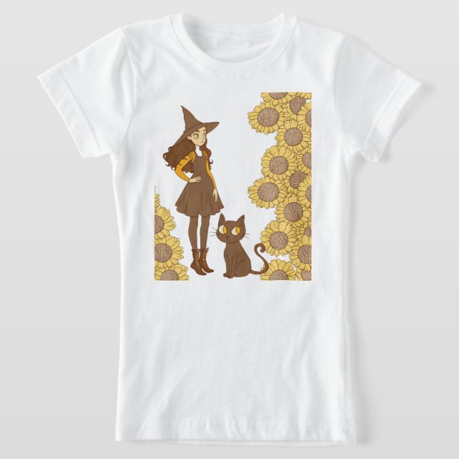 “Sorcière et chat d'Halloween, T-shirt en jersey f (Poser)