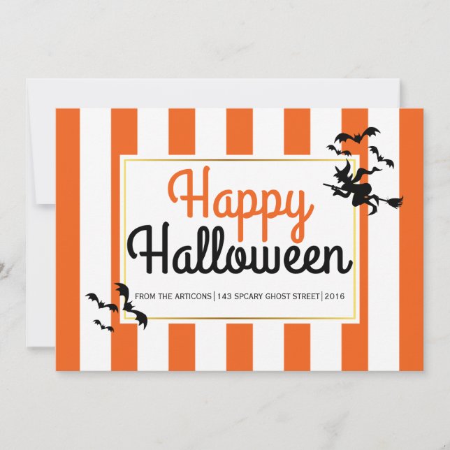 Sorcière et chauve-souris rayures Halloween modern (Devant)