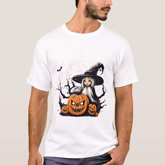Sorcière et Citrouille Demon Halloween T-Shirt (Devant)