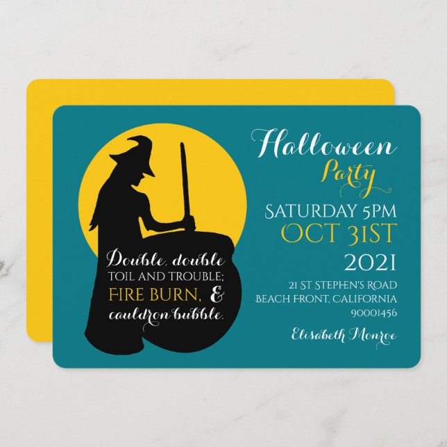 Sorcière et Lune Magic Spell Party Invitation (Devant / Derrière)