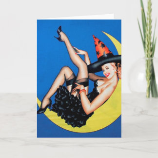 Sorcière fille à la broche sur la carte d'Hallowee
