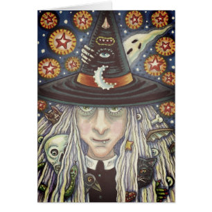 SORCIÈRE FLIPPANTE, MAUVAIS ŒIL, CARTE DE VOEUX GO