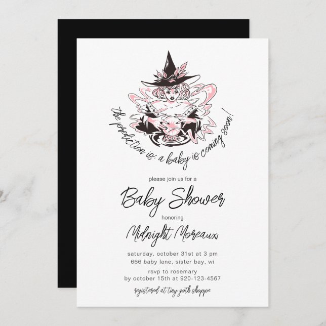 Sorcière Halloween Baby shower Invitation (Devant / Derrière)