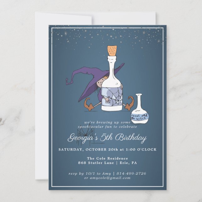 Sorcière Mignonne | Invitation d'anniversaire pour (Devant)