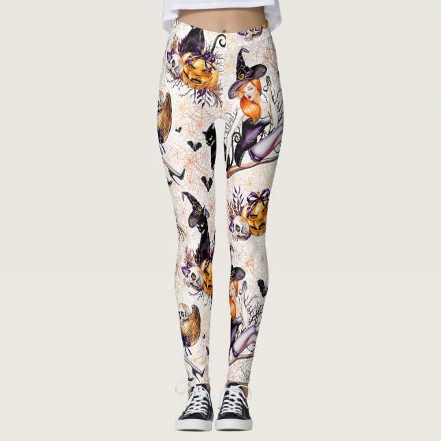 Sorcière Motif Halloween Leggings (Devant)