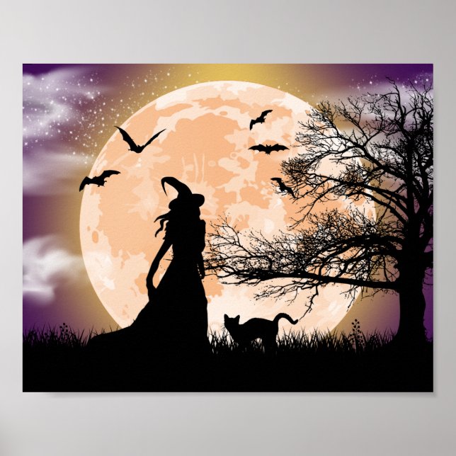 Sorcière mystique, Chat noir, Poster de Pleine lun (Devant)