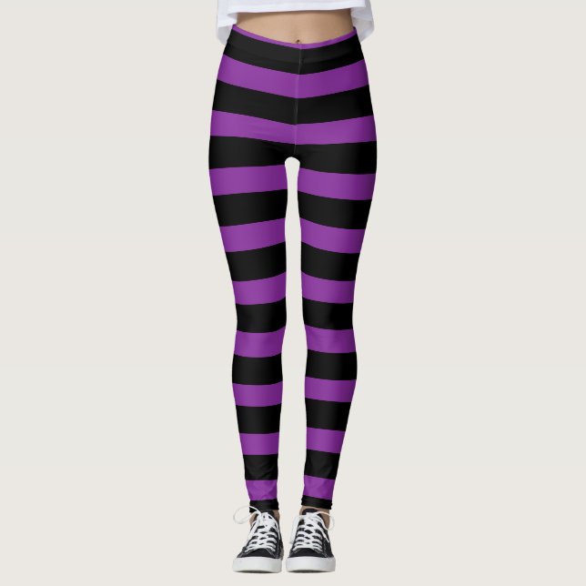 Sorcière rayée noire pourpre Halloween Legging (Devant)
