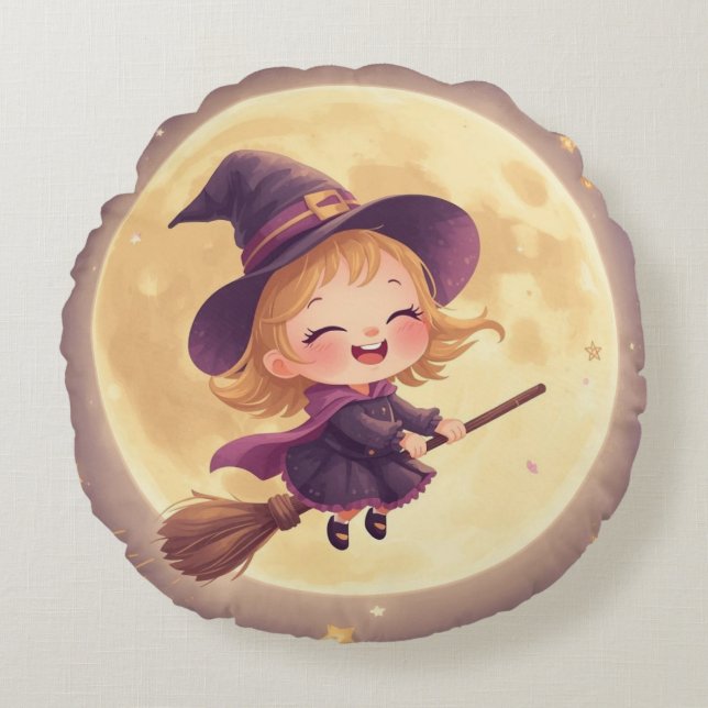 Sorcière ronde Coussin d'Halloween - Décor Éffraya (Devant)