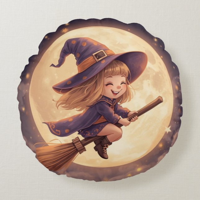 Sorcière ronde Coussin d'Halloween - Décor Éffraya (Devant)