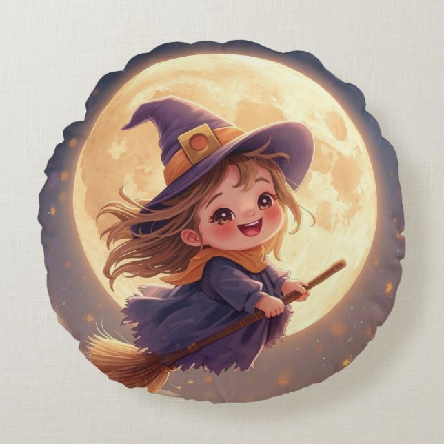 Sorcière ronde Coussin d'Halloween - Décor Éffraya (Devant)
