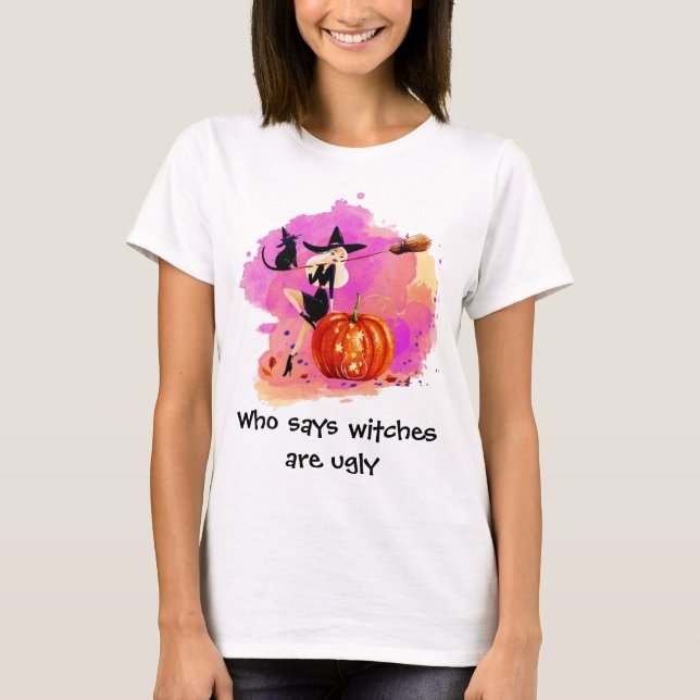 Sorcière Sassy avec T-shirt femme chat avec texte (Devant)