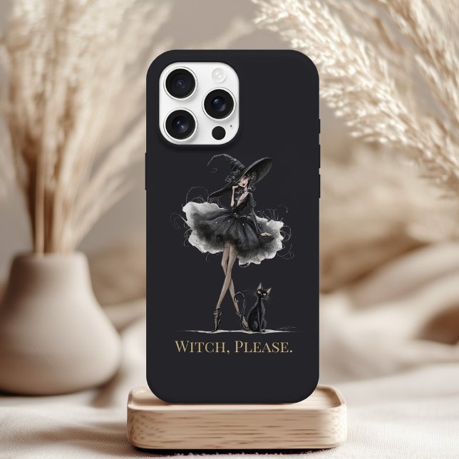 Sorcière, s'il vous plaît – Étui de téléphone sorc (Witch, Please – Gothic Witch Phone Case on a neutral boho table)