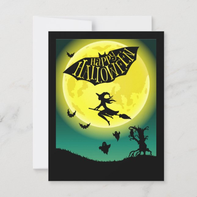 Sorcière sur Broom Halloween heureux (Devant)