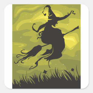 Sorcière Sur Un Stickers Broomstick