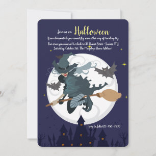 Sorcière sur une invitation de fête d'Halloween Br