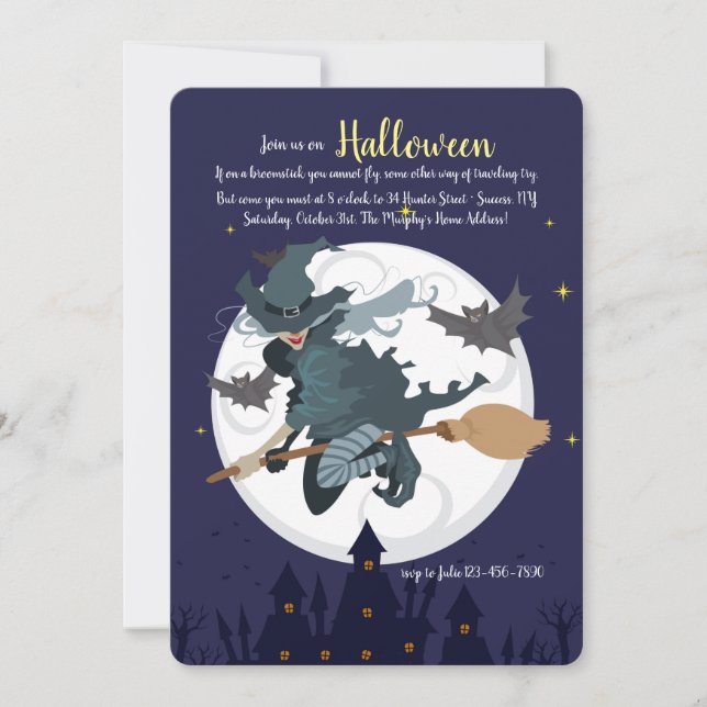Sorcière sur une invitation de fête d'Halloween Br (Devant)