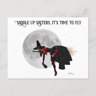Sorcière Tipsy Sur Carte Postale Volant Broom