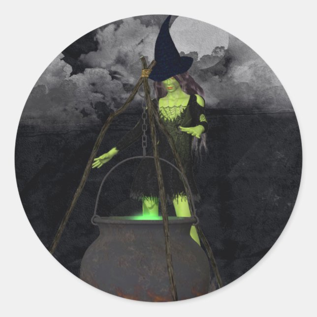 Sorcière verte brasser un Stickers sort (Devant)