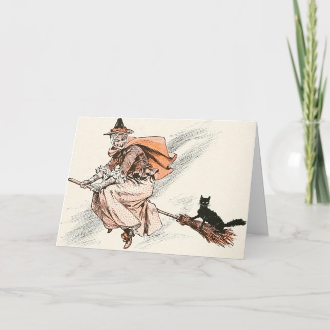 Sorcière vintage avec chambre et carte chat (Devant)