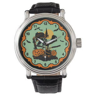 Sorcière vintage de Halloween et montre de chats