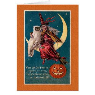 Sorcière vintage et hibou de Halloween