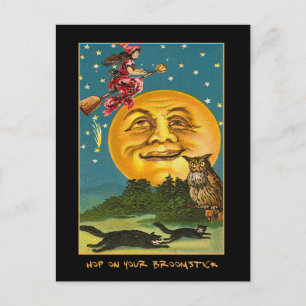 Sorcière vintage sur la lune avec Invitation de te