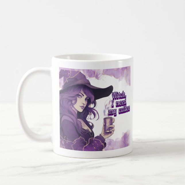 Sorcière violette buvant une tasse de café (Gauche)
