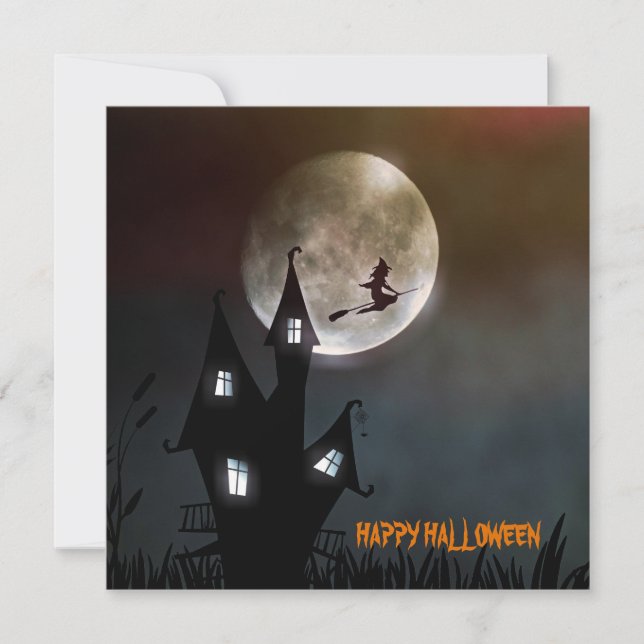 Sorcière Volant Joyeux Halloween Carte personnalis (Devant)