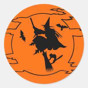 Sorcière volant sur un balai stickers Halloween