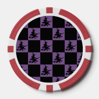 Sorcière volante Jetons de poker à carreaux noirs