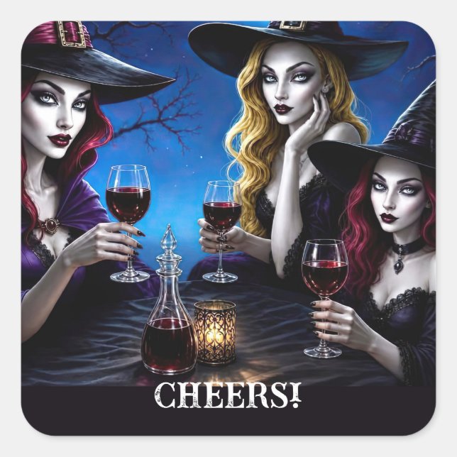 Sorcières d'Halloween et vin Autocollant mignon (Devant)