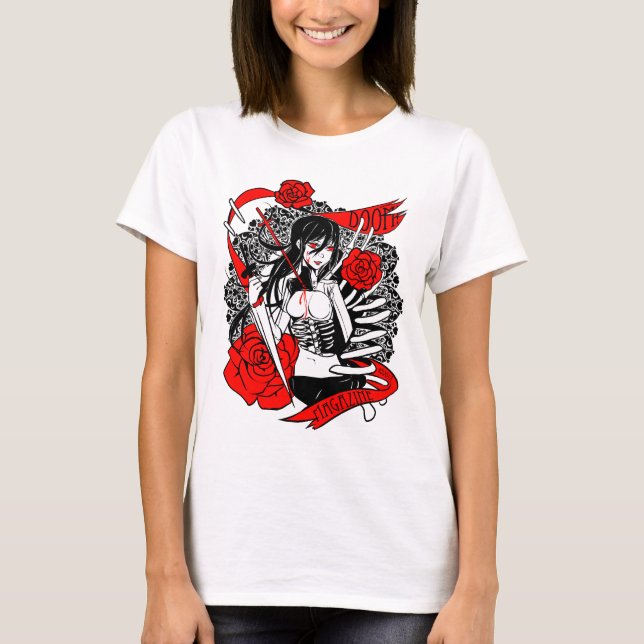 SORT MALHEUREUX ! T-shirt de Scoop-cou de "roses" (Devant)