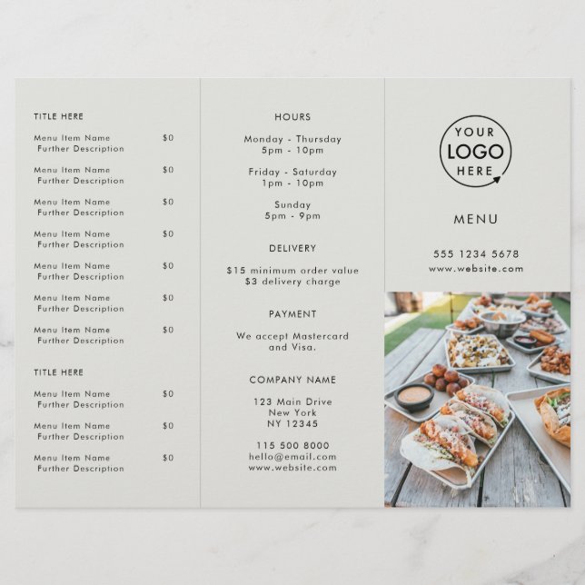 Sortir | Menu photo du logo gris du restaurant (Devant)