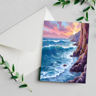 Souffle de l'Océan   Carte aquarelle du coucher de