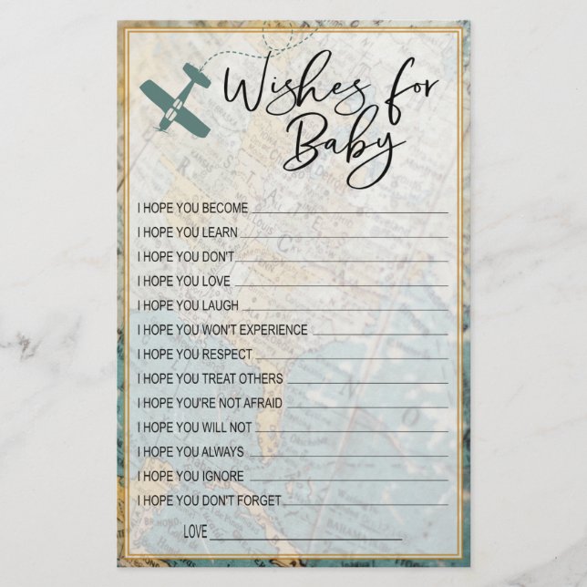 Souhaits pour bébé Voyage Baby shower Mémoire invi (Devant)