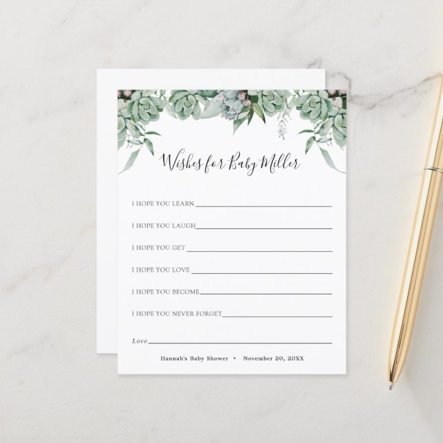 Souhaits succulents et eucalyptus pour le bébé (Devant/Arrière en situation)