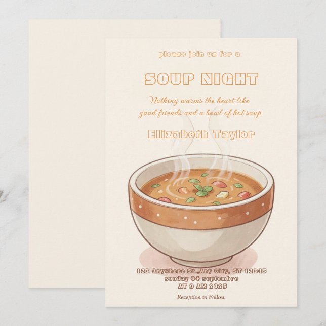 Soup Night Dinner Party Invitations (Devant / Derrière)