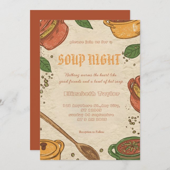 Soup Night Dinner Party Invitations (Devant / Derrière)