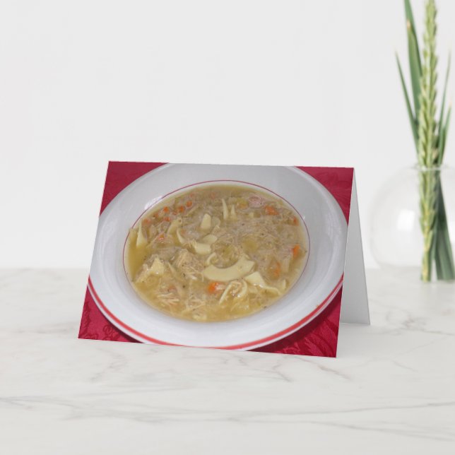 Soupe aux nouilles de poulet Obtenez une carte de  (Devant)