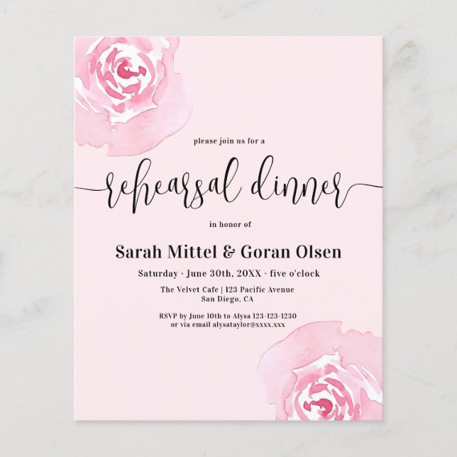 Souper de répétition Budget Rose Roses Invitation (Devant)