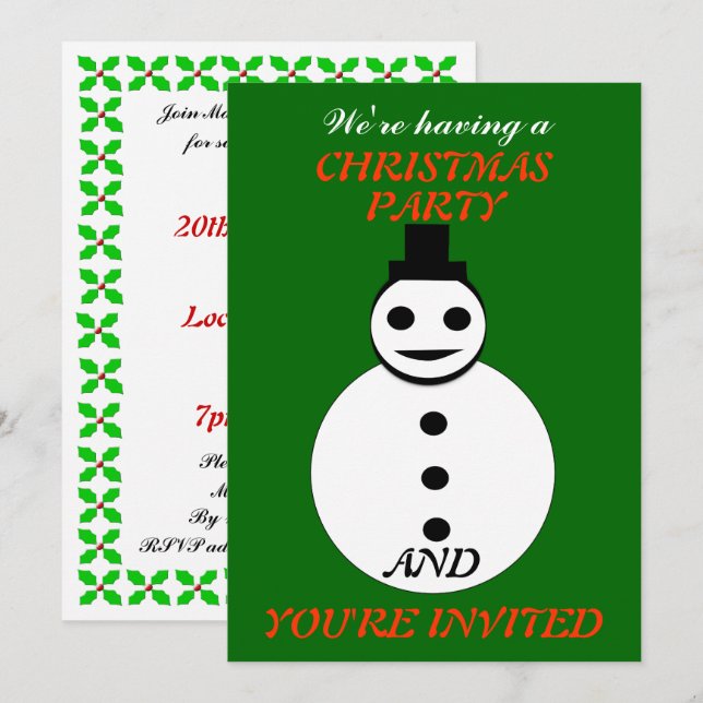 Souriant Noël Snowman Invitations de la fête perso (Devant / Derrière)