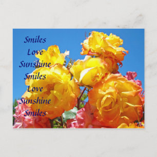 Sourires Amour Soleil carte postale Fleurs Rose Ja