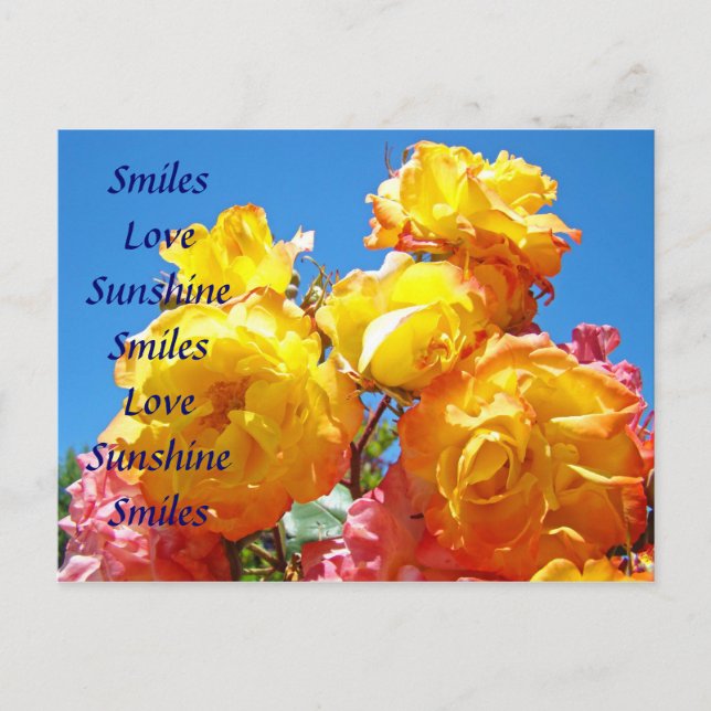 Sourires Amour Soleil carte postale Fleurs Rose Ja (Devant)