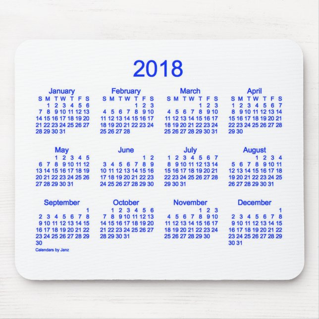 Souris 2018 calendrier bleu et blanc par le tapis de (Devant)