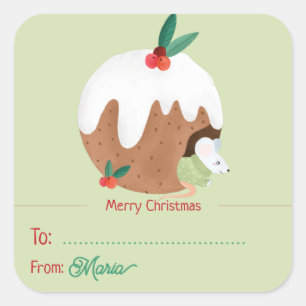 Souris appréciant le Pudding de Noël - Autocollant