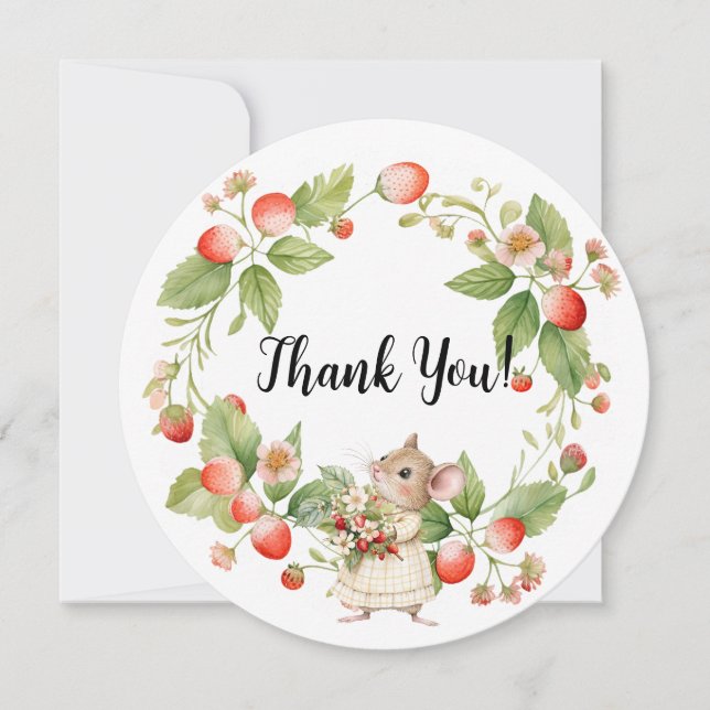 Souris aux fraises Baby shower Carte de remercieme (Devant)