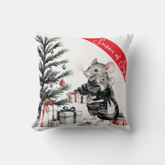Souris avec arbre de Noël Coussin de vacances