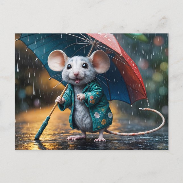 Souris avec carte postale parapluie (Devant)